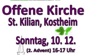 Offene Kirche mit Musik am 2. Advent (10.12.) in St. Kilian