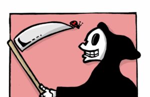 „Wenn der Tod dich anlacht“ Ausstellung >>>Karikaturen in der Öffentlichen Bücherei Anna Seghers